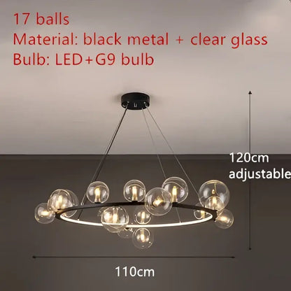 Modern black metal clear glass led chandelier dining room light