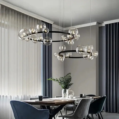 Modern black metal clear glass led chandelier dining room light