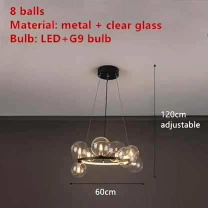 Modern black metal clear glass led chandelier dining room light