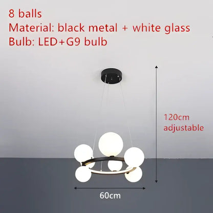 Modern black metal clear glass led chandelier dining room light