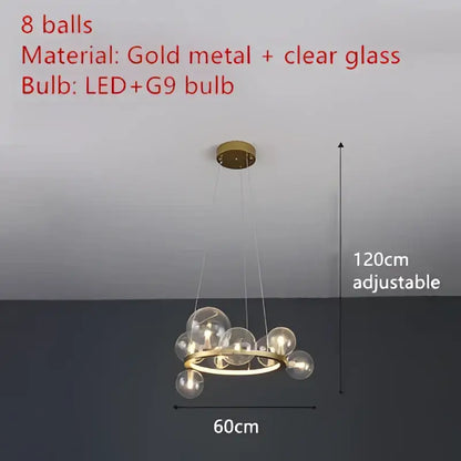 Modern black metal clear glass led chandelier dining room light