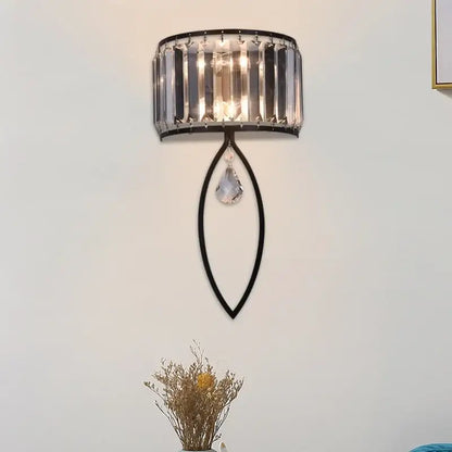 Modern black metal crystal led wall lamp for living room