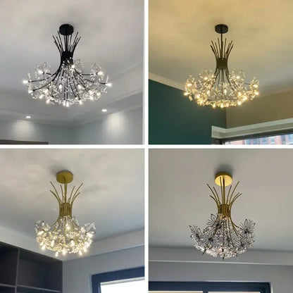 Modern black metal dandelion chandelier living room crystal light