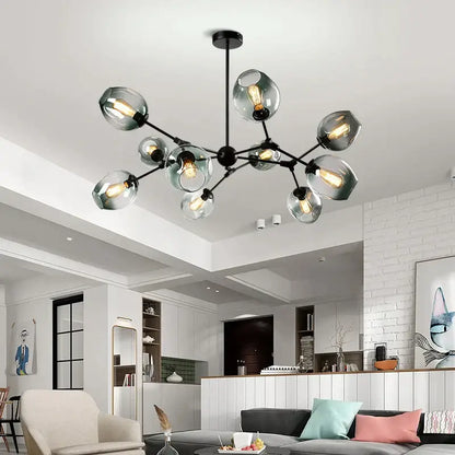 Modern black metal glass chandelier for dining room