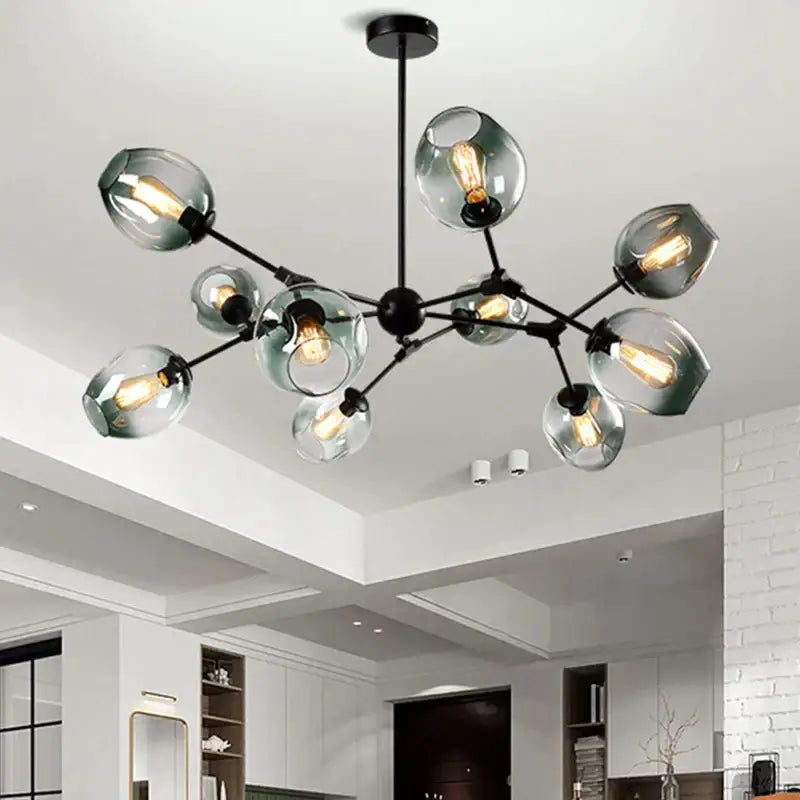 Modern black metal glass chandelier for dining room