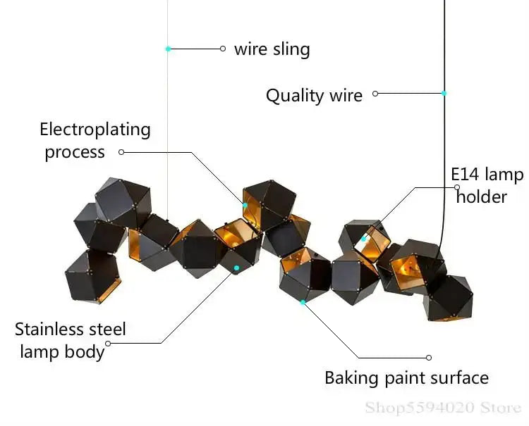 Modern black metal dna chandelier – dining room geometric light