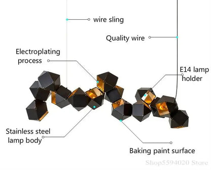 Modern black metal dna chandelier – dining room geometric light