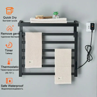 Modern black metal electric towel rack bathroom digital display