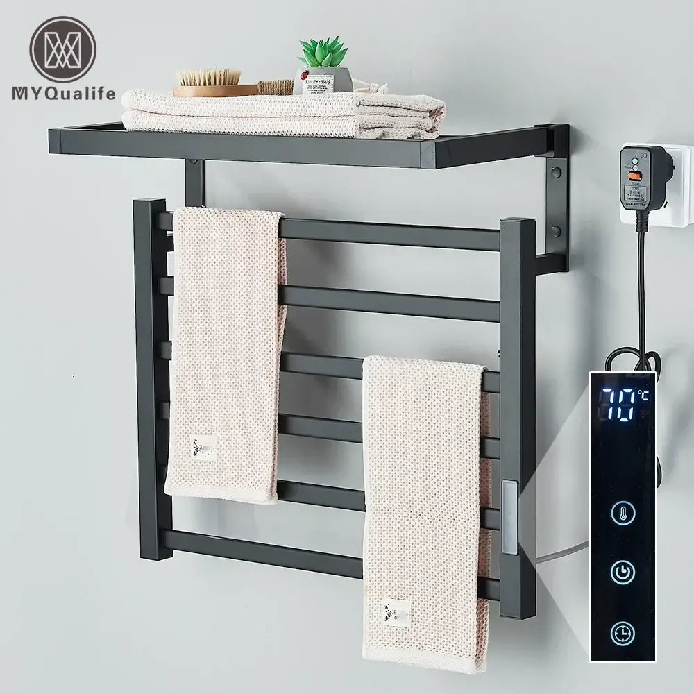 Modern black metal electric towel rack bathroom digital display