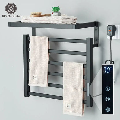 Modern black metal electric towel rack bathroom digital display