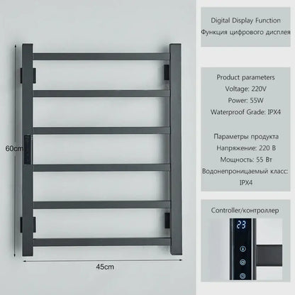 Modern black metal electric towel rack bathroom digital display