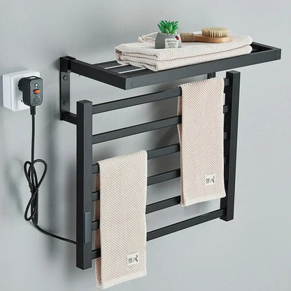 Modern black metal electric towel rack bathroom digital display
