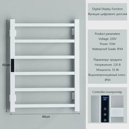 Modern black metal electric towel rack bathroom digital display