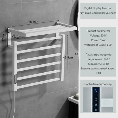 Modern black metal electric towel rack bathroom digital display