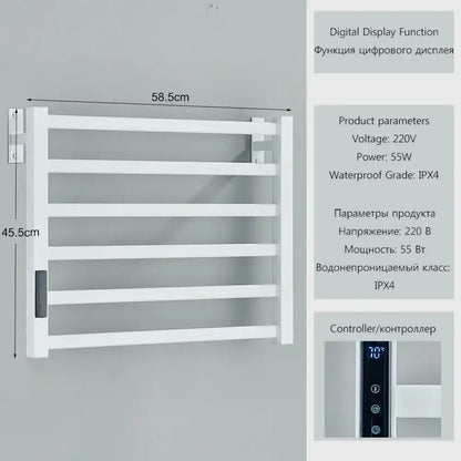 Modern black metal electric towel rack bathroom digital display
