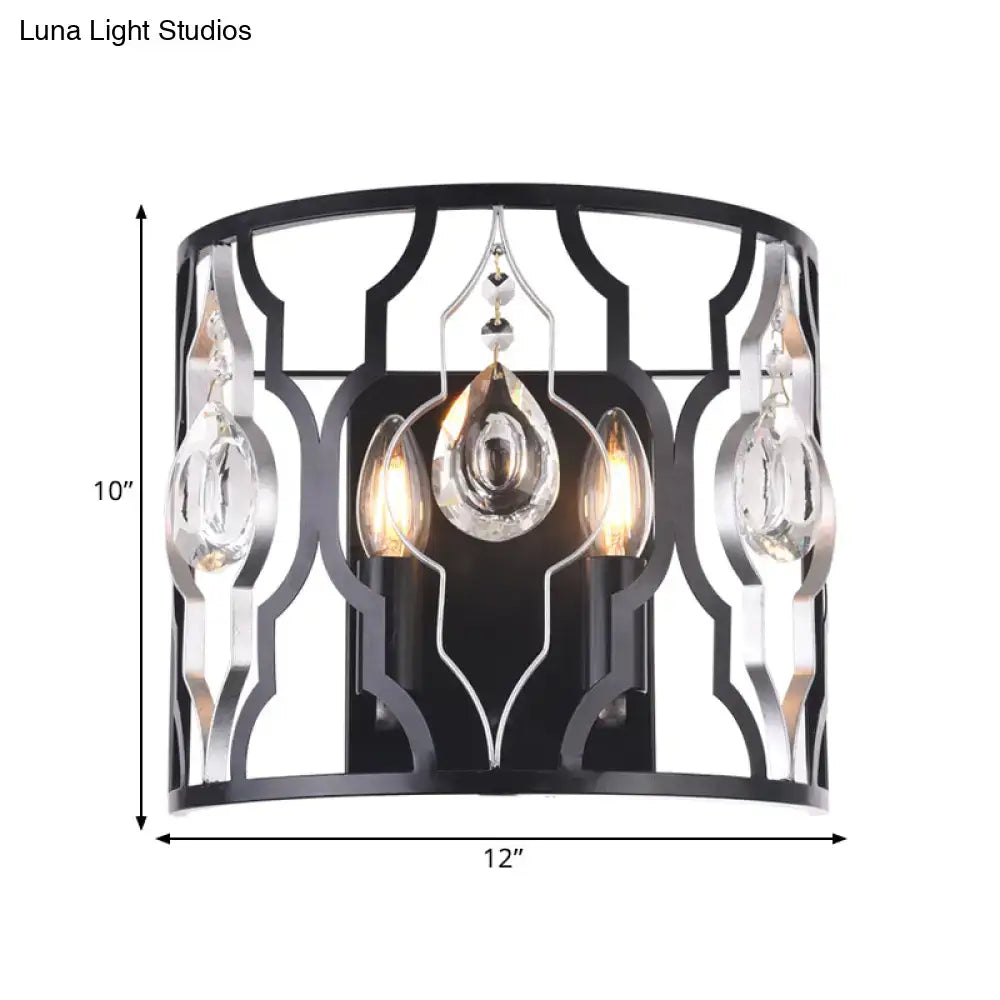 Modern black metal frame wall sconce with crystal droplets bedroom light