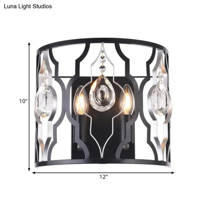 Modern black metal frame wall sconce with crystal droplets bedroom light