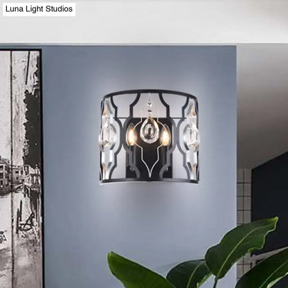 Modern black metal frame wall sconce with crystal droplets bedroom light