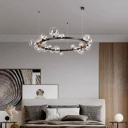 Modern black metal glass ball pendant chandelier dining room