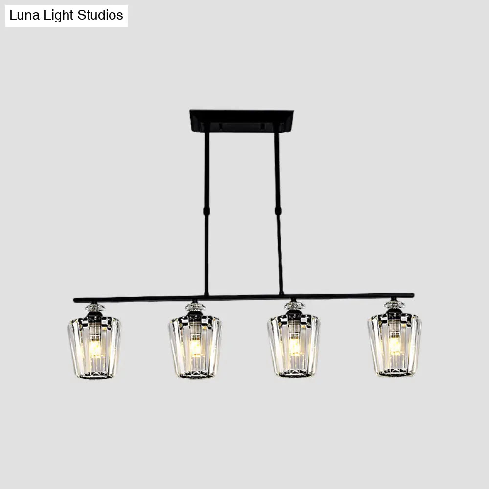 DecorBites™ Modern Black Metal Island Chandelier with Cylindrical Crystal Shade - 3/4 Heads