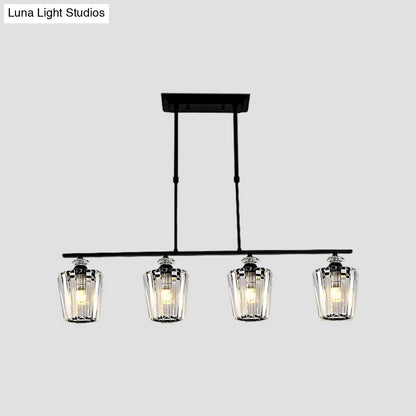 DecorBites™ Modern Black Metal Island Chandelier with Cylindrical Crystal Shade - 3/4 Heads