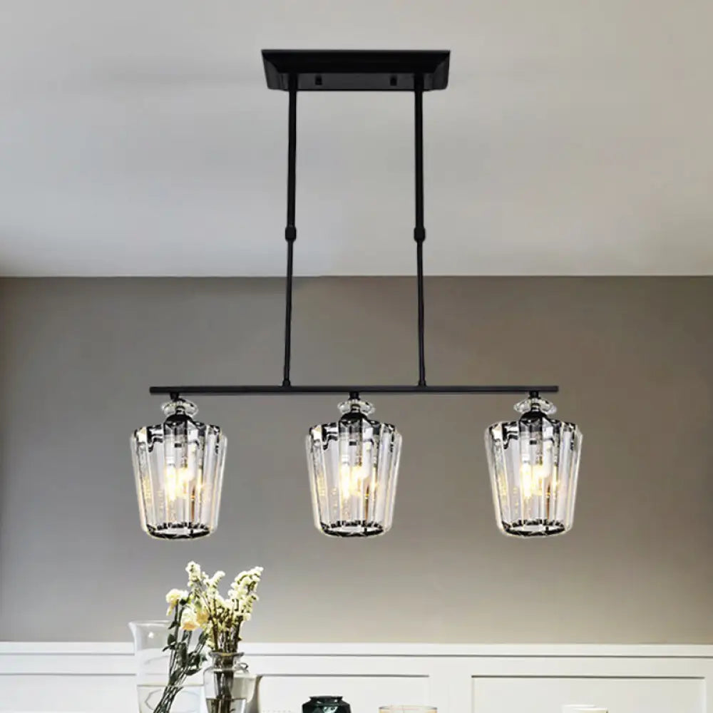 DecorBites™ Modern Black Metal Island Chandelier with Cylindrical Crystal Shade - 3/4 Heads
