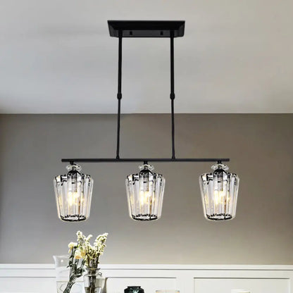 DecorBites™ Modern Black Metal Island Chandelier with Cylindrical Crystal Shade - 3/4 Heads