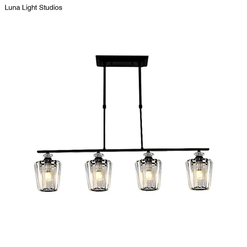 DecorBites™ Modern Black Metal Island Chandelier with Cylindrical Crystal Shade - 3/4 Heads