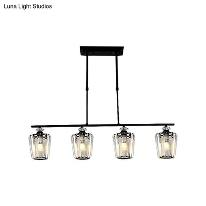 DecorBites™ Modern Black Metal Island Chandelier with Cylindrical Crystal Shade - 3/4 Heads