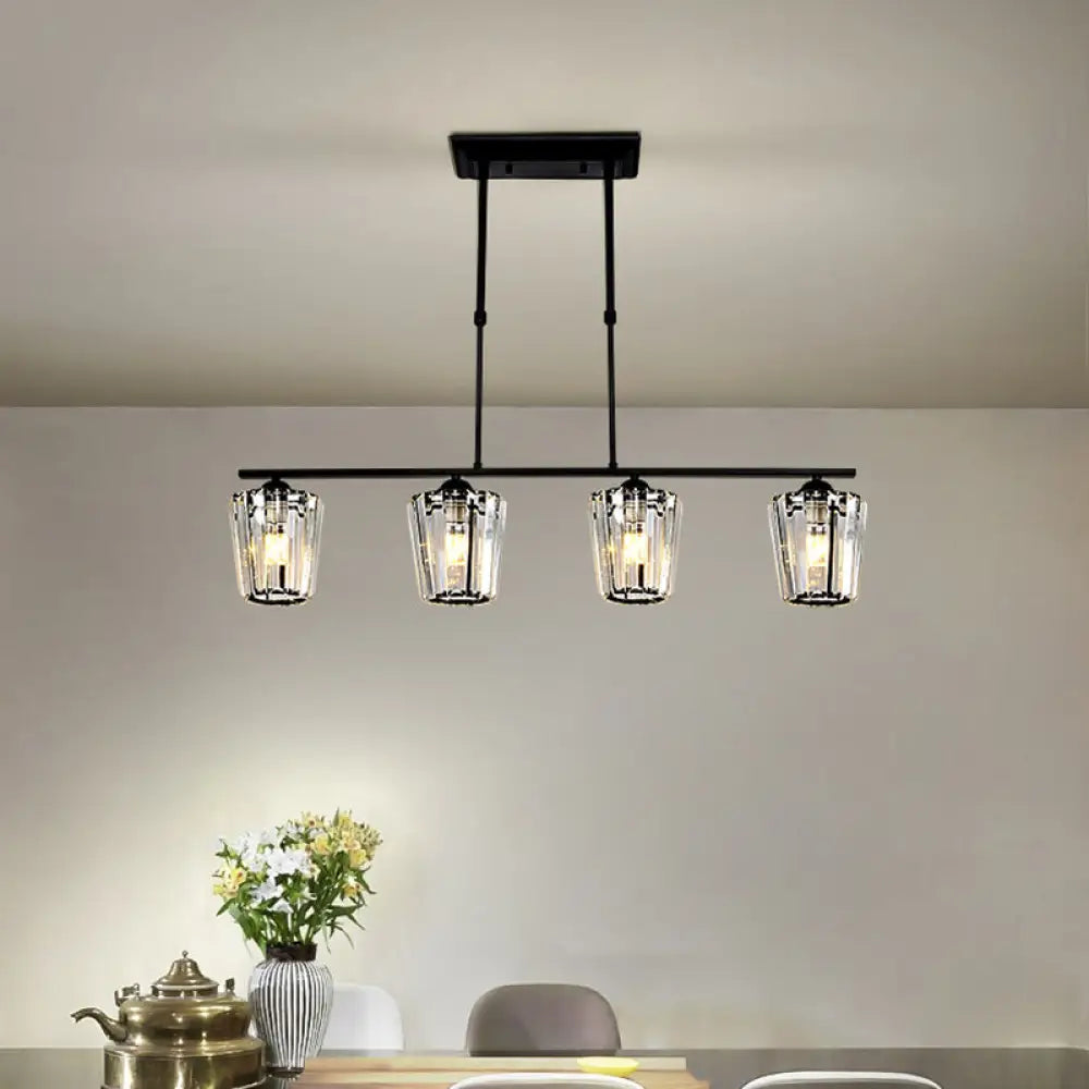 DecorBites™ Modern Black Metal Island Chandelier with Cylindrical Crystal Shade - 3/4 Heads