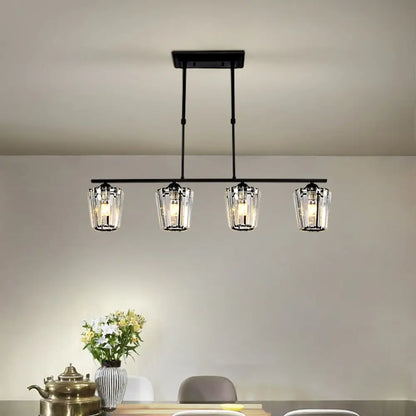 DecorBites™ Modern Black Metal Island Chandelier with Cylindrical Crystal Shade - 3/4 Heads