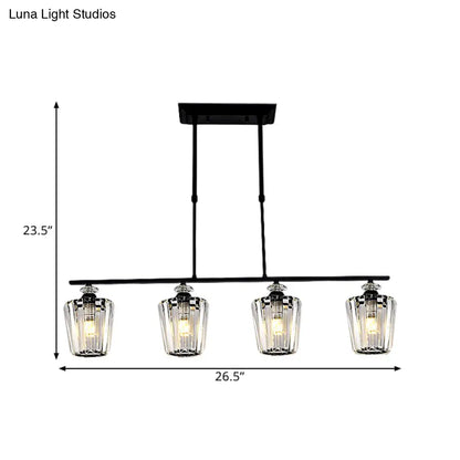 DecorBites™ Modern Black Metal Island Chandelier with Cylindrical Crystal Shade - 3/4 Heads