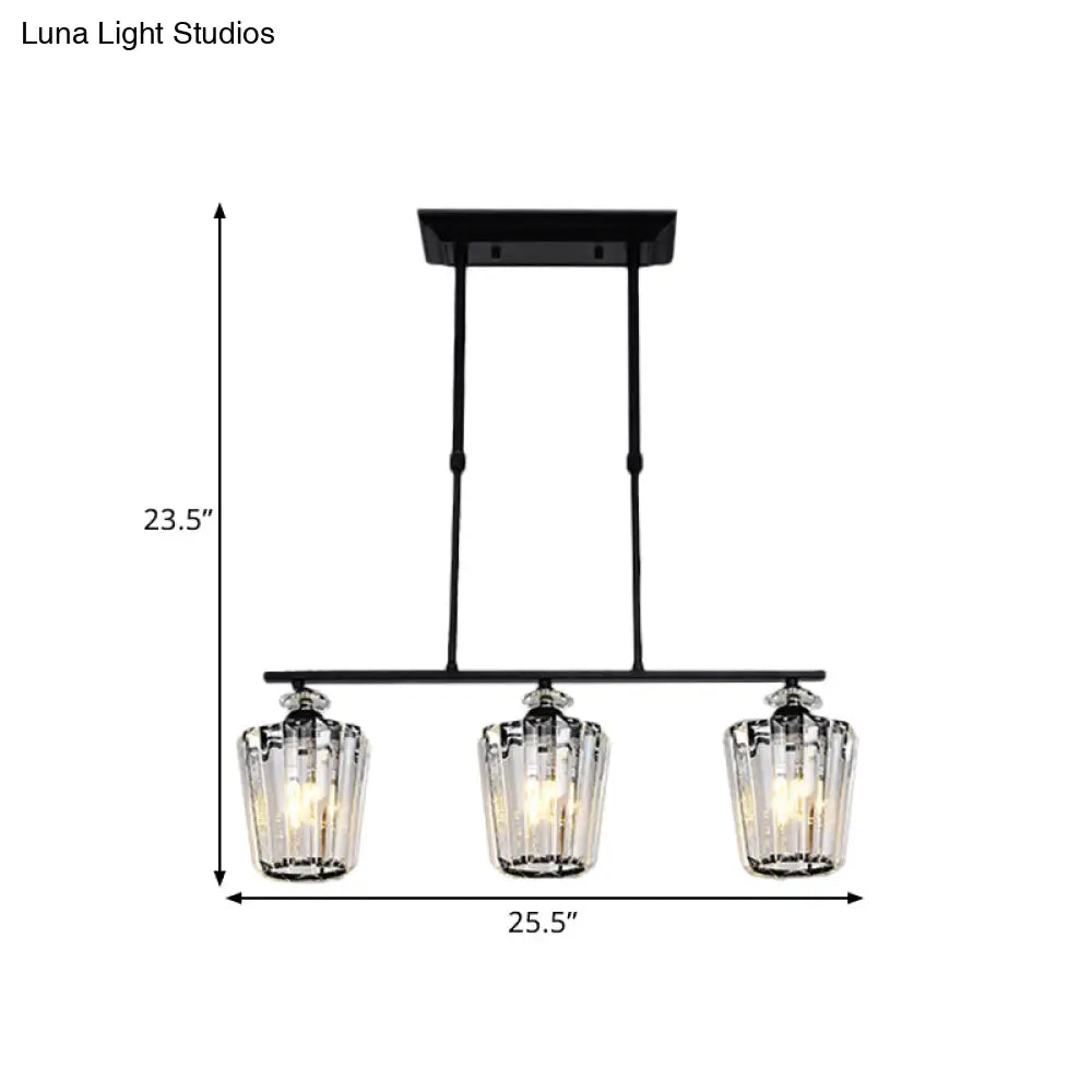 DecorBites™ Modern Black Metal Island Chandelier with Cylindrical Crystal Shade - 3/4 Heads
