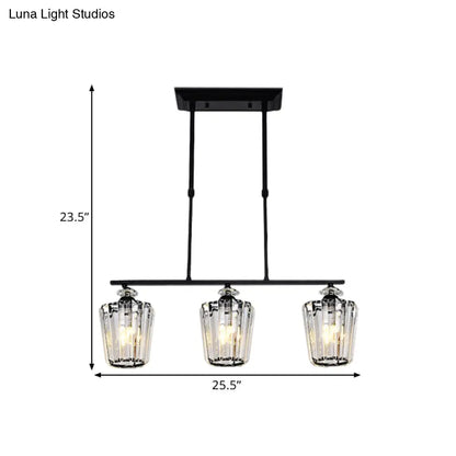 DecorBites™ Modern Black Metal Island Chandelier with Cylindrical Crystal Shade - 3/4 Heads