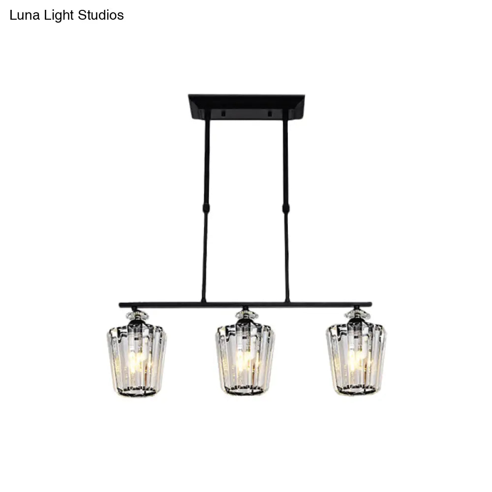 DecorBites™ Modern Black Metal Island Chandelier with Cylindrical Crystal Shade - 3/4 Heads