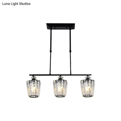 DecorBites™ Modern Black Metal Island Chandelier with Cylindrical Crystal Shade - 3/4 Heads