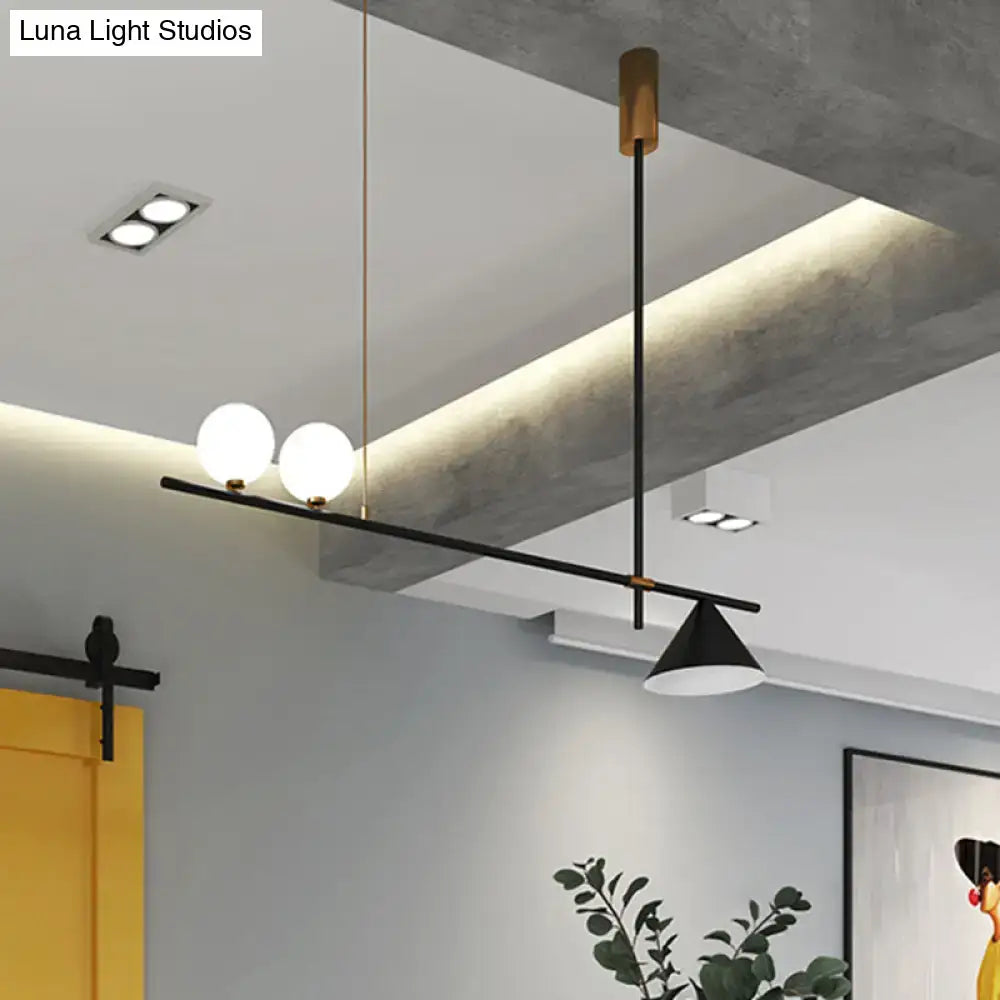 Modern black metal island lamp with opal glass shade kitchen light
