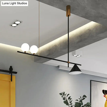 Modern black metal island lamp with opal glass shade kitchen light