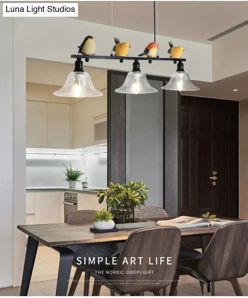 Modern black metal island pendant with birds – kitchen 110v-120v light