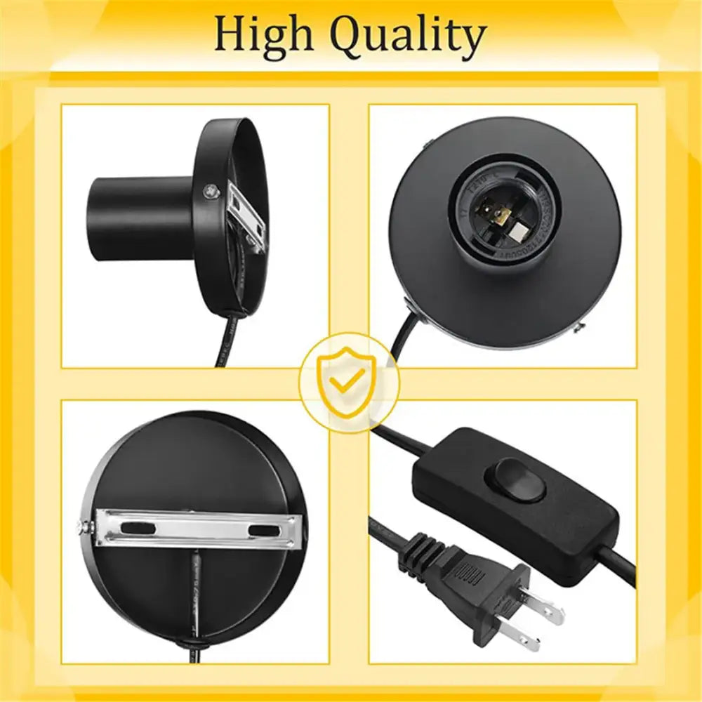 Modern black metal lamp base for bedroom with switch