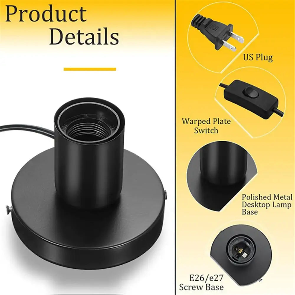 Modern black metal lamp base for bedroom with switch