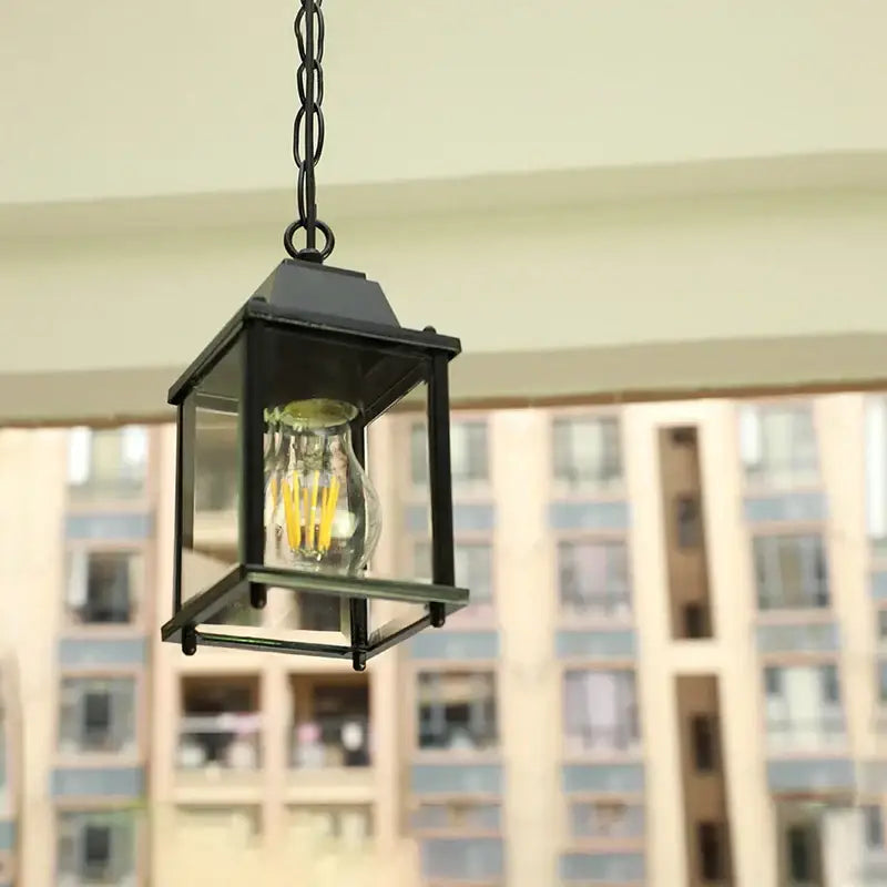 Modern black metal lantern courtyard pendant light