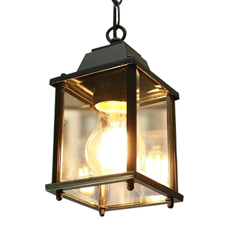 Modern black metal lantern courtyard pendant light