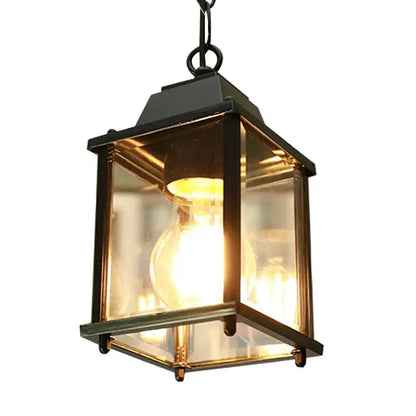 Modern black metal lantern courtyard pendant light