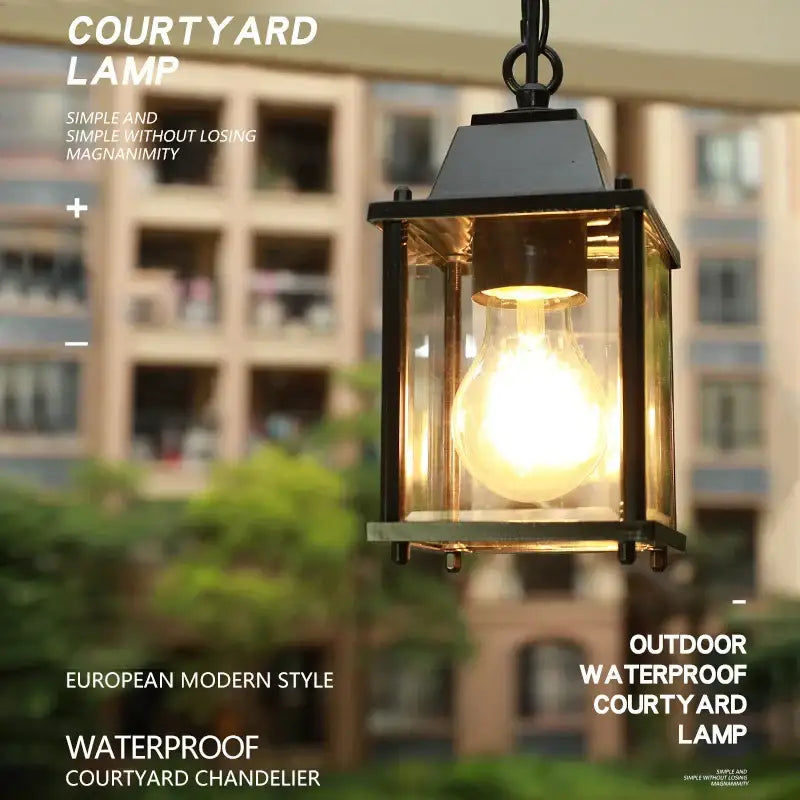Modern black metal lantern courtyard pendant light
