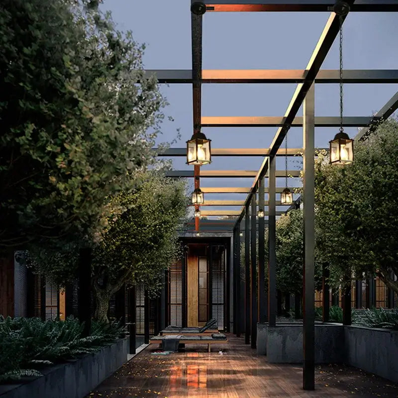 Modern black metal lantern courtyard pendant light