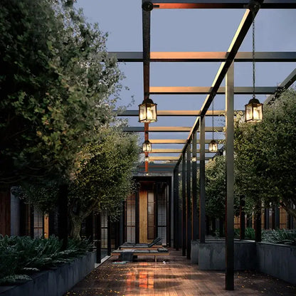 Modern black metal lantern courtyard pendant light