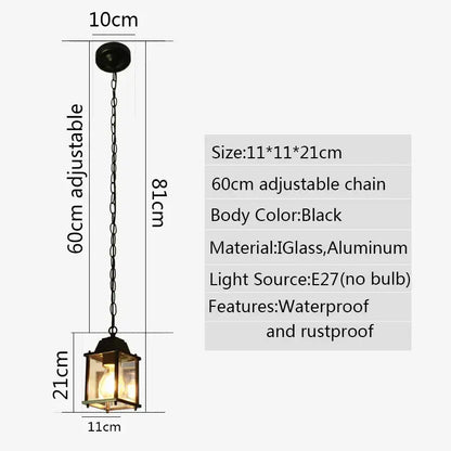Modern black metal lantern courtyard pendant light