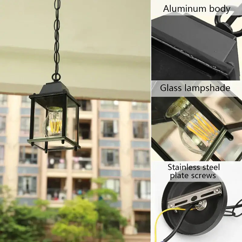 Modern black metal lantern courtyard pendant light