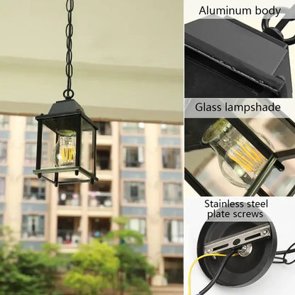 Modern black metal lantern courtyard pendant light